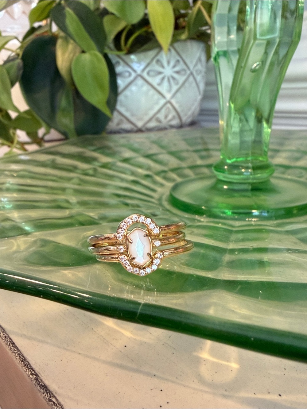 Kendra Scott Gold Mother of Pearl Halo Stackable Ring - Women's Jewelry